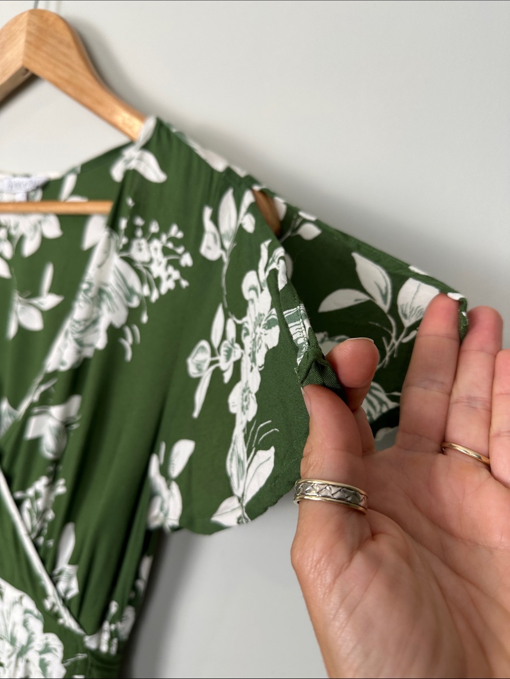 Patrons of Peace Olive Green White Floral faux Wrap Maxi Dress boho Cottagecore - Picture 2 of 11